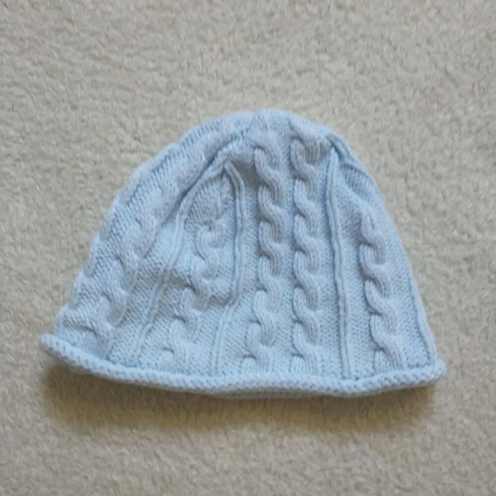 Hanna Andersson Beanie Hat Baby Newborn XXS Blue Cable Knit Organic Cotton